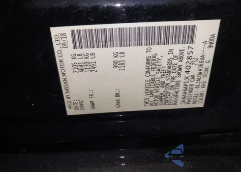 2018 Nissan Maxima 3.5 S из США, поврежденный, VIN 1N4AA6AP1JC402857